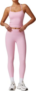 QBGJTD Womens Workout Sets Two Piece Cross Back Tank Top Matching High Waist Leg... - Image 2