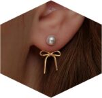 Risamil 14K Gold Plated/Silver Earrings for Women Trendy, Dainty Bow Earrings fo... - Image 2
