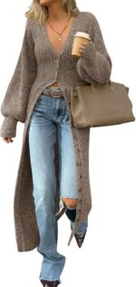 Saodimallsu Womens Long Cardigans V Neck Button Down Chunky Knit Dusters Sweater... - Image 2