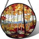 Stained Glass Window Hanging Fall Birch Tree Forest Scenery 6.3" - Suncatcher Do... - Image 2