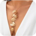 Statement Gold Leaf Choker Necklace for Women Trendy Boho Black Ginkgo Leaves Lo... - Image 2
