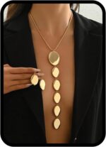 Statement Necklace and Earrings Set – 2PCS Gold Silver Chunky Geometric Pendant ... - Image 2