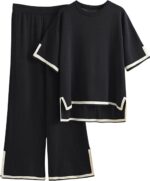 Tanming Sweater Sets Women 2 Piece Lounge Sets Short Sleeve Knit Pullover Tops W... - Image 2