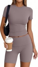 Trendy Queen Womens 2 Piece Workout Short Set for Summer Gym Pilates Yoga Going ... - Image 2