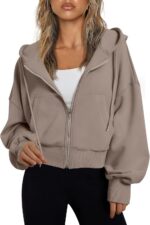 Trendy Queen Womens Cropped Zip Up Hoodie Lightweight Sweatshirt Casual Athletic... - Image 2