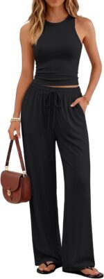 Trendy Queen Women's Summer 2 Piece Lounge Set Tank Top Wide Leg Pants Pockets 2... - Image 2
