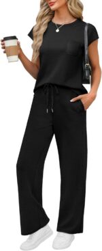 WIHOLL 2 Piece Sets for Women Casual Summer Travel Vacation Outfits Cap Sleeve L... - Image 2