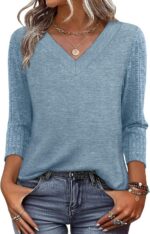 WIHOLL 3/4 Length Sleeve Womens Tops Lightweight Summer Outfits Plus Size Casual... - Image 2