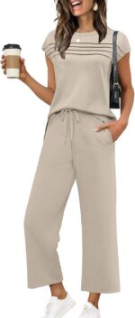 WIHOLL Two Piece Sets for Women Summer Spring Travel Vacation Outfits Cap Sleeve... - Image 2