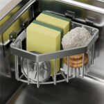 Wall Mounted Sink Caddy Organizer, Carbon Steel Kitchen Sponge Holder with 2 Adh... - Image 2
