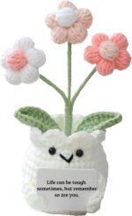 YOOJEE Mental Health Crochet Flower Pot, Positive Stress Relief Desk Decor with ... - Image 2