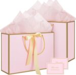 woric Pink Gift Bags with Handles, 14" Medium Gift Bags with Tissue Paper, 2 Pcs... - Image 2