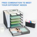 Desk Organizer with Drawer and Pen Holder, 5-Tier Paper Letter Tray Organizer wi... - Image 4