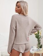 Ekouaer Womens Waffle Knit Pajama Sets Long Sleeve Top and Shorts Matching Loung... - Image 4