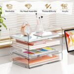YKLSLH 4 Trays Paper Organizer Letter Tray - Acrylic Desk File Organizer, Stacka... - Image 3