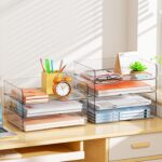 YKLSLH 4 Trays Paper Organizer Letter Tray - Acrylic Desk File Organizer, Stacka... - Image 5