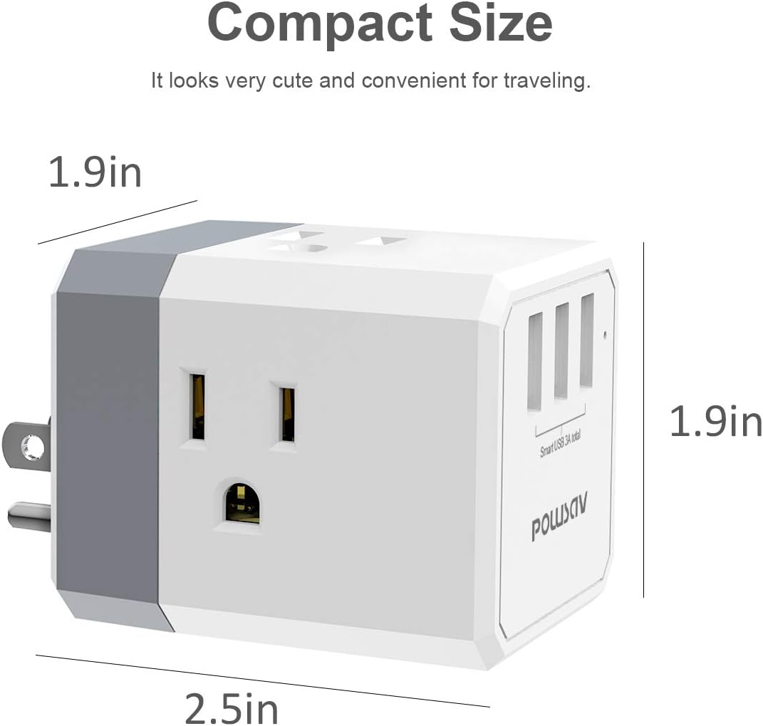 3-Outlet USB Wall Charger and Extender with 3-Way Splitter, ETL Listed - for Hom... - Image 8