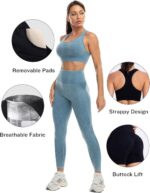 3 Piece Workout Sets for Women Butt Lifting Leggings with High Impact Sports Bra... - Image 3