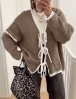 ZESICA Crdigans for Women Trendy 2026 Tie Front Bow Sweaters Casual Long Sleeve ... - Image 3