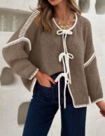 ZESICA Crdigans for Women Trendy 2026 Tie Front Bow Sweaters Casual Long Sleeve ... - Image 9