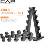 CAP Rubber Coated Hex Dumbbell Set with Storage Rack | 100–210 lb Options, Space... - Image 3