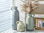 Ceramic Vase Set of 3 | Neutral Vase Home Decor with Handle | Pottery Modern Far... - Image 5
