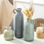 Ceramic Vase Set of 3 | Neutral Vase Home Decor with Handle | Pottery Modern Far... - Image 8