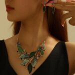 Vintage Chunky Statement Jewelry Set Retro Leaf Floral Geometric Bohemian Boho B... - Image 4
