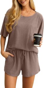 PrinStory Pajamas Set for Women Waffle Knit Lounge Set 2 Piece Outfits Loungewea... - Image 5