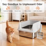 Stainless Steel Cat Litter Box for Small Cats, Odor Free Metal Litter Box with H... - Image 6