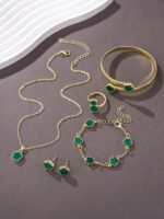 Sparkling Lucky Clover Jewelry Set for Women, Acrylic Bracelet, Earrings and Nec... - Image 3