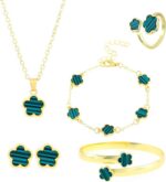 Sparkling Lucky Clover Jewelry Set for Women, Acrylic Bracelet, Earrings and Nec... - Image 4