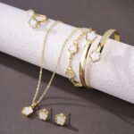 Sparkling Lucky Clover Jewelry Set for Women, Acrylic Bracelet, Earrings and Nec... - Image 5