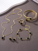 Sparkling Lucky Clover Jewelry Set for Women, Acrylic Bracelet, Earrings and Nec... - Image 7