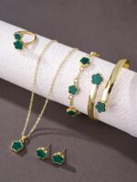 Sparkling Lucky Clover Jewelry Set for Women, Acrylic Bracelet, Earrings and Nec... - Image 8