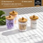 4 Pack Qtip Holder Dispenser with Bamboo Lids - 10 oz Clear Plastic Apothecary J... - Image 4