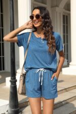 WIHOLL Two Piece Outfits for Women Lounge Sets Button Down Top and Shorts Set Sw... - Image 3