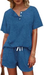 WIHOLL Two Piece Outfits for Women Lounge Sets Button Down Top and Shorts Set Sw... - Image 4
