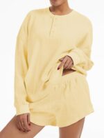 AnotherChill Women's Oversized Waffle Knit Lounge Set Long Sleeve Sweatshirt and... - Image 3