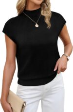 Sampeel Womens Short Sleeve Sweater Mock Neck Summer Top Dressy Casual Basic Kni... - Image 3