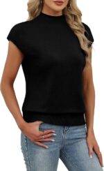 Sampeel Womens Short Sleeve Sweater Mock Neck Summer Top Dressy Casual Basic Kni... - Image 5