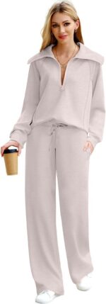 XIEERDUO Lounge Sets For Women 2025 Half Zip Sweatshirt And Wide Leg Sweatpant 2... - Image 3