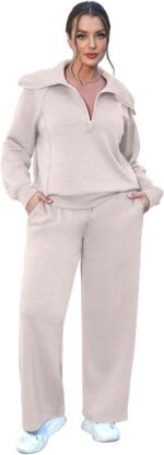 XIEERDUO Lounge Sets For Women 2025 Half Zip Sweatshirt And Wide Leg Sweatpant 2... - Image 4