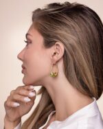 SNGIA Long Oval Chunky Dangle 18K gold plated Hoops with Colored Resin Gemstone ... - Image 3