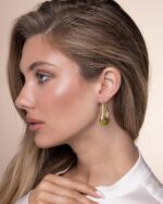 SNGIA Long Oval Chunky Dangle 18K gold plated Hoops with Colored Resin Gemstone ... - Image 4