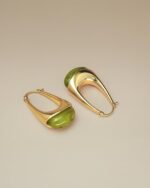 SNGIA Long Oval Chunky Dangle 18K gold plated Hoops with Colored Resin Gemstone ... - Image 5