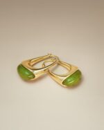 SNGIA Long Oval Chunky Dangle 18K gold plated Hoops with Colored Resin Gemstone ... - Image 6