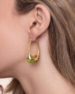 SNGIA Long Oval Chunky Dangle 18K gold plated Hoops with Colored Resin Gemstone ... - Image 8