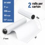 24" x 500' Plotter Paper, 2 Rolls Wide Format Paper, 3" Core Goefun Engineering ... - Image 3