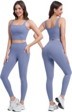 3 Piece Workout Sets for Women High Waisted Leggings with Pockets Tummy Control ... - Image 4